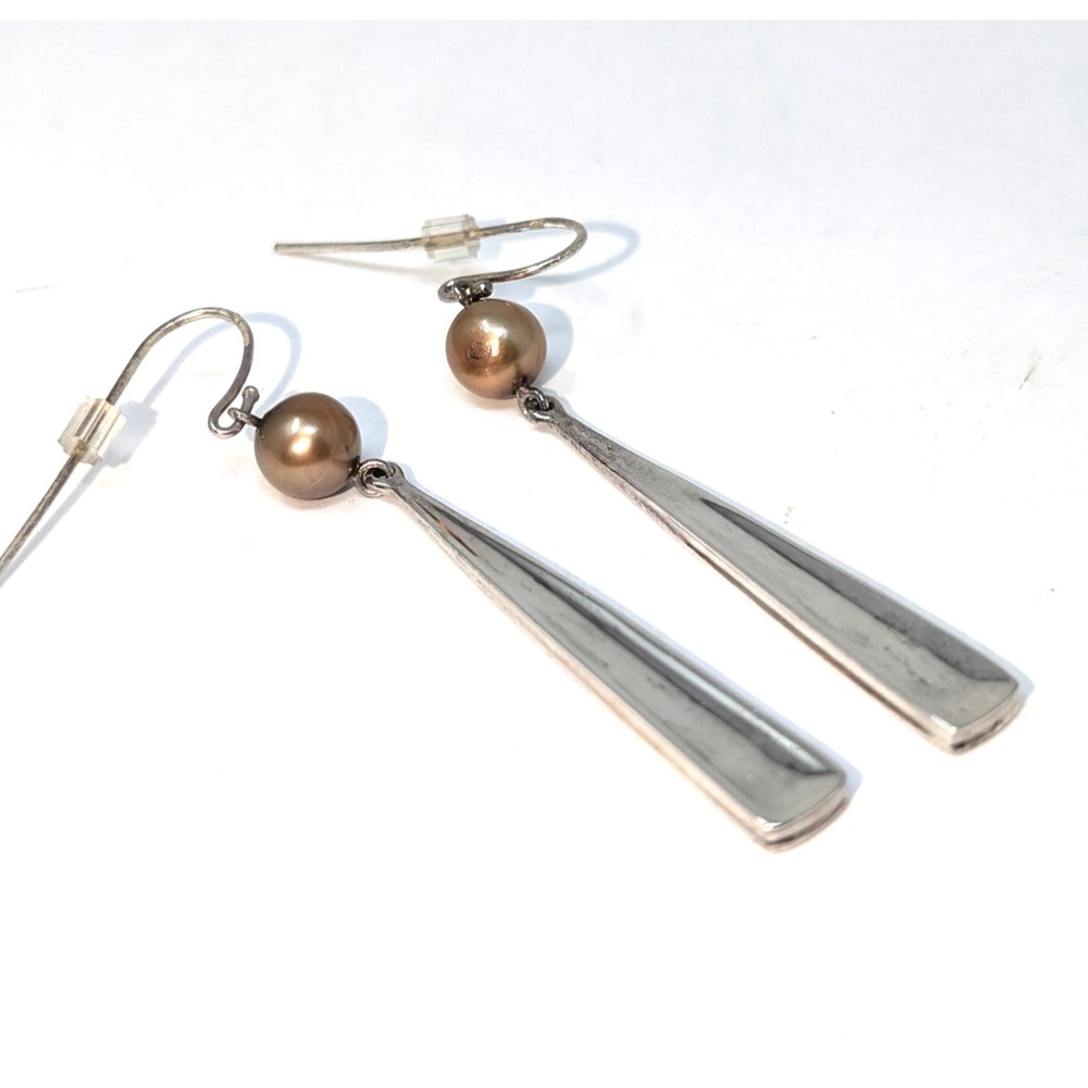 Robert Lee Morris RLM Pearl Dangle Drop Earrings 925 Sterling Silver Signed